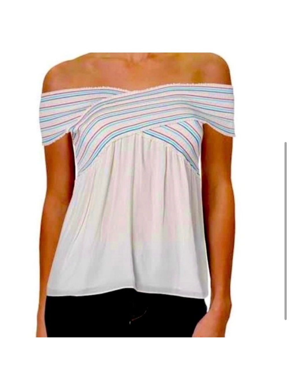 DO+BE Smocked Off the Shoulder
Crisscross Top. Size: Small